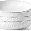 FOBENTA Embossed Ceramic Pasta Bowls Set of 4 Medium 7.5-Inch, 26oz Serving Bowls for Pasta, Salad, Fruit Stackable, Microwave & Dishwasher Safe Great Gift for Housewarming or Everyday Use