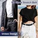 No Show Invisible Belt for Women/Men Elastic Web Strap Waist Stretch Belt with Flat Buckle for Jeans Pants Dresses (Suit for US Size 16+, 1pcs/ White)