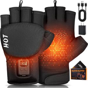 Heated Gloves for Men Women- Rechargeable Electric Full&Half Hands Heated Gloves Outdoor Work Arthritis Pain Relief Hot Compress Hand Warmers for Cycling Skiing Hunting Large