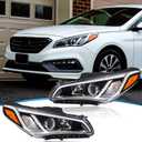 headlights with Halogen Bulbs Compatible with 2016 2017 Hyundai Sonata SE 92101-C2050,92102-C2050 (Driver + Passenger Side) 