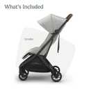 UPPAbaby Minu V3 Travel Stroller | Lightweight + Compact Design | One-Hand Fold + Unfold | from Birth + Overhead Compatible | Savannah (Pearl Gray Mlange/Carbon Frame/Chestnut Leather)