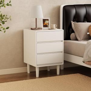 White Nightstand Tall Nightstand with 3 Drawer,Solid Wood Night Stand,Mid Century Modern Night Stand Side Table,Modern Wood Night Stand End Table,Wooden Bedside Table for Bedroom,Living Room