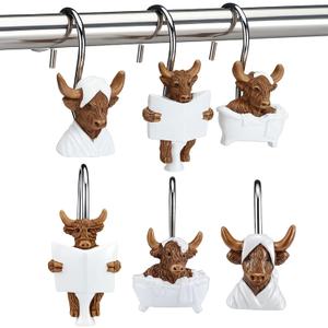 Roowest 12 Pcs Adult Highland Cow Shower Curtain Hooks Western Shower Curtain Hooks Stainless Steel Rust Resistant Rings Hangers for Winter Farmhouse Rustic Bathroom Decor