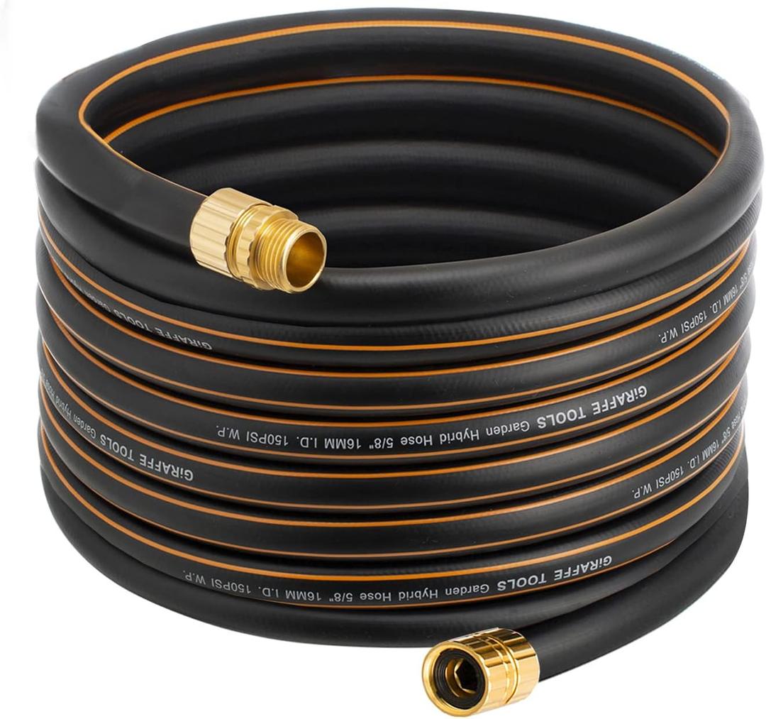 Giraffe Hybrid Garden Hose 5/8" x 50ft, Custom Length, NO Kink, Flexible, Leakproof Hose with Male to Female Fittings, 600 Burst PSI (Black and Orange)