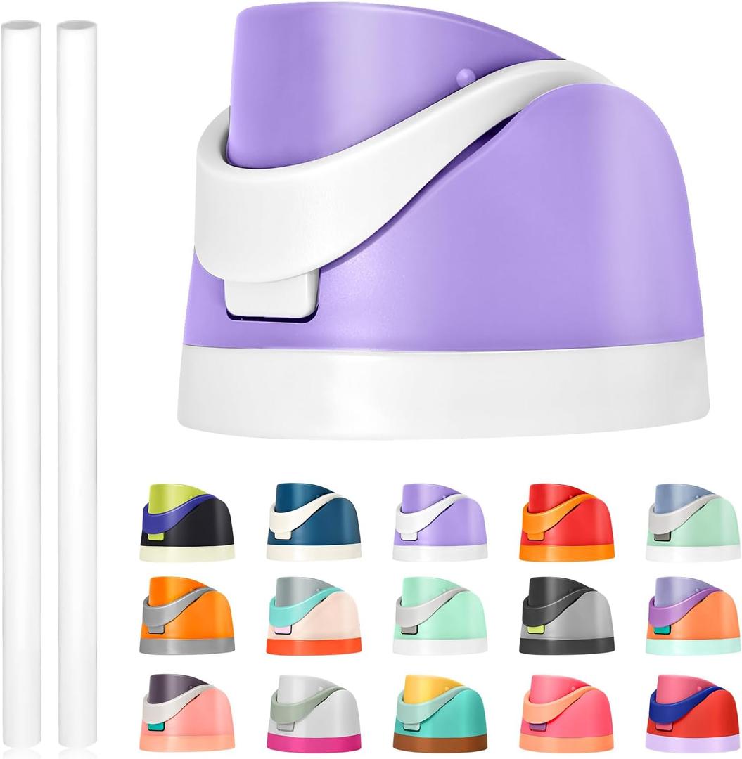 Replacement Lid for Owala Freesip water Bottle, Compatible with Owala Cup 16oz 24oz 32oz 40oz, One Button Water Bottle Top Lid Replacement and 2 Straws, Leakproof, BPA-Free (purplepurple)