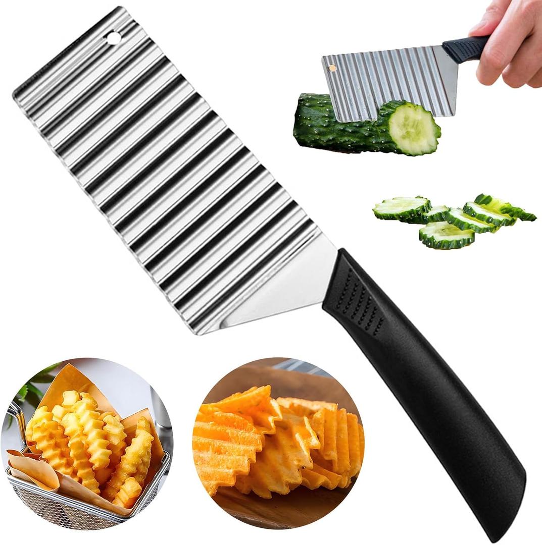 Suuker Crinkle Cut Knife for Veggies,Crinkle Cutter,Potato Cutter for Fries,Potato Slicer for French Fries,Pickle Slicer,Carrot Chopper,Stainless Steel Veggie Chopper for Avocado,Watermelon,Cucumber
