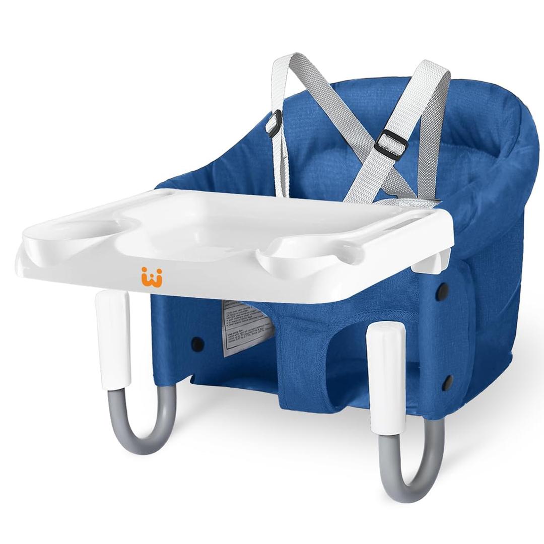 MTWML Portable High Chair for Table,Hook On High Chair that Attaches to Table,Space Saver Clip On Counter Seat for Baby,Easy Clean Baby Feeding Clamp Seat with Carry Bag for Travel (StripeBlue)
