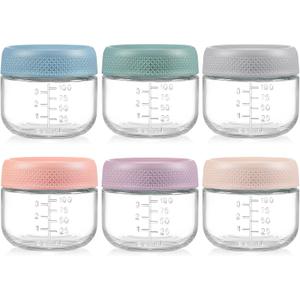 NETANY 6 Pack 4 oz Glass Baby jars with Airtight Lids, Glass Baby Food Storage Containers,Overnight Oats Containers with Lids | Microwave, Dishwasher & Freezer Safe | Includes 10 Labels