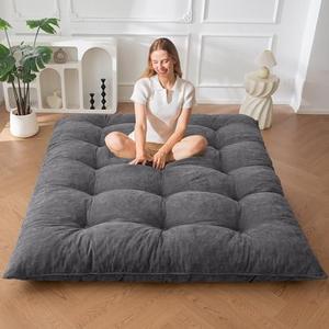 MAXYOYO Japanese Floor Mattress Queen Size, 6" Foldable Futon Mattress Tufted Roll Up Floor Bed, Thick Chenille Tatami Mat Sleeping Pad for Camping Guest Room Dormitory Bedroom RV, Dark Grey
