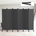 Kokorona 6 Panel Room Divider, 6FT Tall Rolling Privacy Screen with Lockable Wheels, Folding Wall Dividers Portable Room Divider for Room Separation, Included - Cover Strips, Grey, 119''W x 70''H