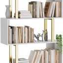 Gadroad 5 Tier Geometric Bookcase,S Shaped Bookshelf, Wood Decorative Storage Shelving, Modern Freestanding Display Shelves, Tall Book Shelf Unit for Living Room Bedroom, Gold