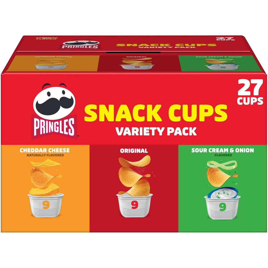 Pringles Potato Crisps Chips, Lunch Snacks, Snack Cups, Variety Pack, 19.3oz Box (27 Cups) (EXP 10/29/26)