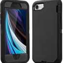 for iPhone SE 2022 / iPhone 7 / iPhone 8 Case 3 in 1 Full Body Heavy Duty Defender Shockproof Hard Bumpe Soft Silicone Cover with Screen Protector (Black)
