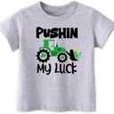Funny St Patricks Day Shirt for Toddler Boys Girls Kids, Happy Lucky Tee Gnome Irish Shamrock Leprechaun Shark T Shirt,3-6T (Bulldozer)