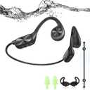 Bone Conduction Swimming Headphones, IPX8 Waterproof Open-Ear Headphones for Runners, Exerciser, Cyclists, Lightweight Wireless Bluetooth 5.3 with Built-in 32GB MP3 Player (Matte Black)