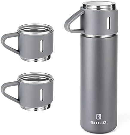 Stainless Steel Thermo 500ml/16.9oz Vacuum Insulated Bottle with Cup for Coffee Hot drink and Cold drink water flask.(Gray,Set)