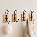 4 Pack Farmhouse Towel Hooks for Bathrooms, Heavy Duty Adhesive Mounted & Wall Mount Rustic Farmhouse Decorative Wood Wall Hooks for Hanging Towel Robe Coat (Bamboo)