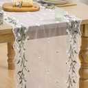 Artoid Mode Daisy Floral Light Pink Shaped Gauze Embroidery Table Runner 120 Inch 10FT, Tulle Spring Summer Kitchen Dining Table Decor for Home Party, 16" x 120"