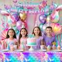 Winrayk Purple Mermaid Party Decorations Birthday Supplies for Girls, Large Foil Balloon with Birthday Banner/ Shell Garland/ Tablecloth/ Metallic Balloon/ Cake Topper, Little Mermaid Party Decoration