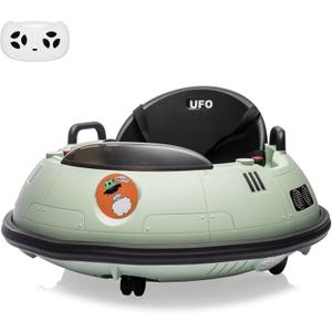 Ride On Bumper Car, 12V Electric Toddlers Car with Remote Control, Safety Belt, Music, Flashing Lights, 360 Degree Spin, Bumper Car for Toddlers,Kids,Green