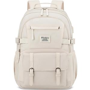 WINDARS School Backpack for Teen Girls, Elementary Middle High School College Student Bookbag Aesthetic Backpack Purse for Women Travel Back Pack Fit 15.6 Inch Laptop (Beige)