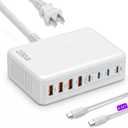 200W USB C Charger Block GaN III, Upgraded 8-Port Fast Charging Station + 6.6Ft 3A Cable, PD 65W Laptop Charger Adapter Compatible with iPhone 17/16/15/14, MacBook Pro/Air, iPad, Galaxy S25/S24