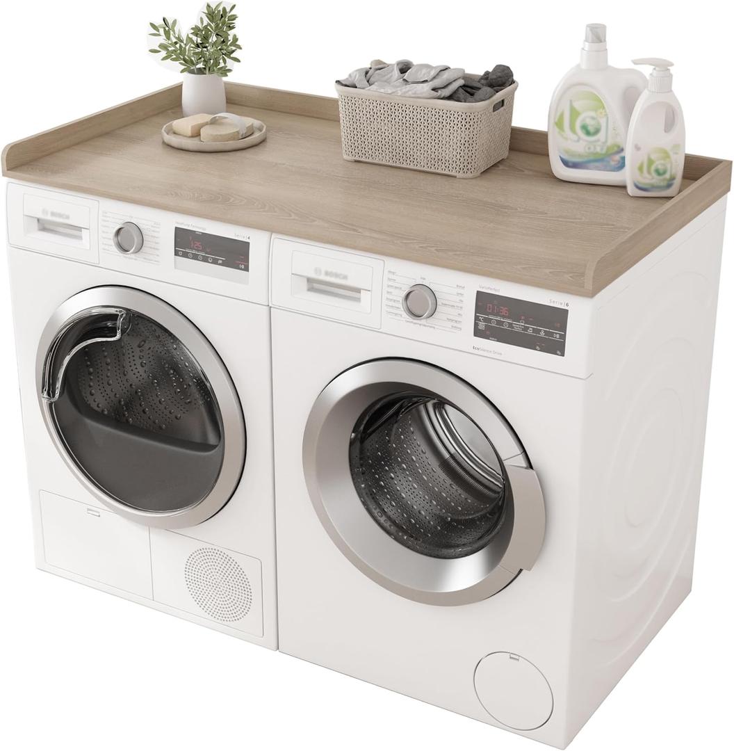 Piskyet Washer Dryer Countertop,Laundry Countertop with Edge Rails,27.5" Depth x 54" Wood Countertop for Washer and Dryer,Laundry Machine Topper for Laundry Room Organization and Storage(Grey)