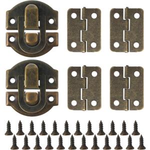 Antique Bronze Wooden Box Hinges and Latches, 2 Packs Antique Bronze Small Hinges for Wooden Box, Mini Hinges for Crafts with Matching Screws for DIY Projects, Jewelry Box, Small Cabinet