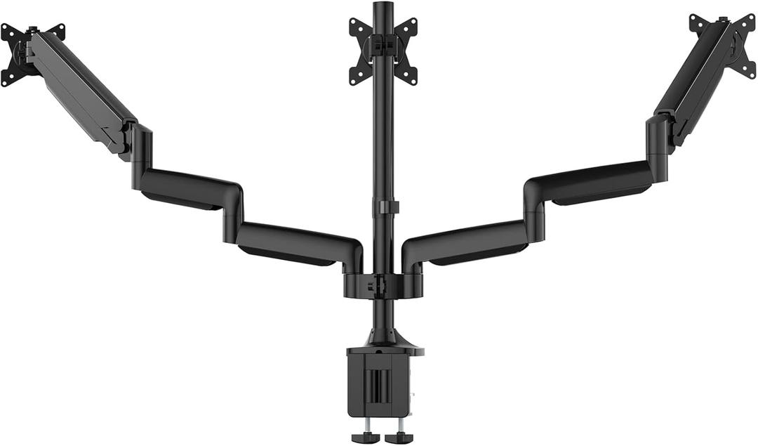 Triple Monitor Stand for Three Computer Screens up to 32, Heavy Duty C-Clamp Base, Fully Adjustable Gas Spring 3 Monitor Desk Mount Arms Hold up to 30.9 lbs Each
