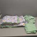 UOZZI BEDDING 4 Pieces White Girls Toddler Bedding Set Purple Floral Style - Includes Adorable Quilted Flower Comforter, Green Plaid Fitted Sheet, Top Sheet, and Pillow Case for Girls Bed
