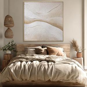 Textured Neutral Abstract Wall Art, Hand Painted Oil Painting, Minimalist Framed Wall Decor for Living Room Bedroom Office, 40x40 Inch