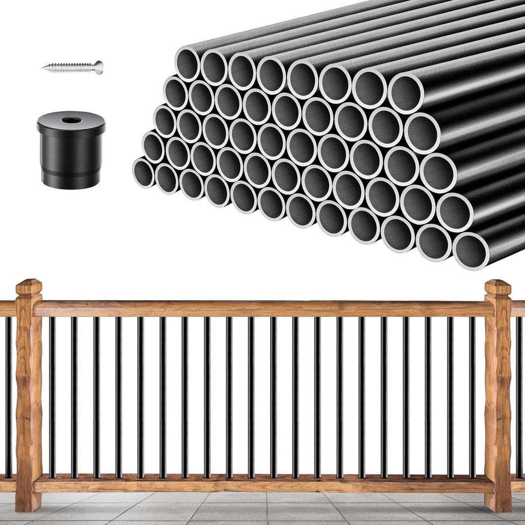 101 Pack Deck Balusters 36" x 3/4" Black Round Aluminum Balusters, Round Black Deck Railing Stair Porch Staircase Spindles Indoor Outdoor Balusters for Deck Railing Spindles with Balusters Conectors 101 Pack Deck Balusters 36" x 3/4" Black Round Aluminum Balusters, Round Black Deck Railing Stair Porch Staircase Spindles Indoor Outdoor Balusters for Deck Railing Spindles with Balusters Conectors