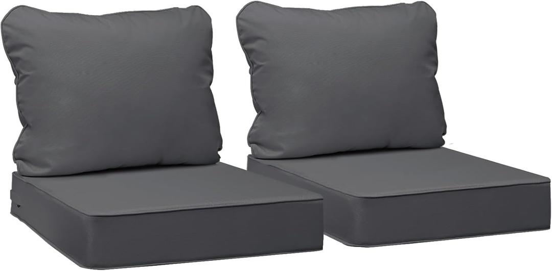 AAAAAcessories Outdoor Deep Seat Cushions, Waterproof, Fade-Resistant Patio Furniture Replacement Cushions, 25.5" x 25.5" x 5" + 25.5" x 19", Set of 2, Dark Gray