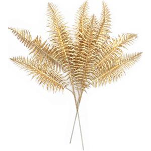 PASYOU Artificial Plants Christmas Decor, Gold Fake Flowers Shrubs Plastic Grass Leaves Indoor Outdoor Home Garden Party Hotel Verandah Wedding Event Faux DIY Decoration - 30 Inch Golden 2 Bunches