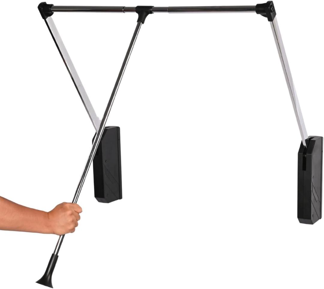 Pull Down Closet Rod, 32.68"-45.27" Width Adujstable Clothing Organization Rail with Dual Hydraulic Buffer, Back-mounted Wardrobe Lift Space Saving for Home