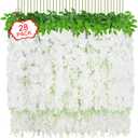 Yastouay 28 Pack Wisteria Hanging Flowers, 3.77 Ft/Pcs Artificial Hanging Flowers, White Fake Wisteria for Wedding Party Backdrop Wall Home Decoration, White