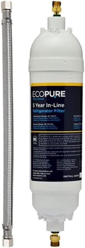 EcoPure EPINL30 5 Year in-Line Refrigerator Filter-Universal Includes Both 1/4" Compression and Push to Connect Fittings , White