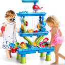 4-Tier Sand and Water Table for Kids, Outdoor Splash and Play Activity Set for Boys and Girls Ages 3 4 5 6 7 8 Years, Summer Beach & Poolside Sensory Toys for Fun Water Play
