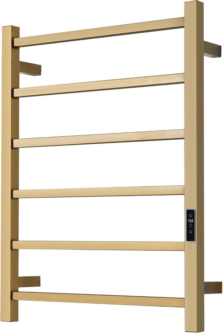 BLARALA Heated Towel Racks for Bathroom, Wall Mounted Electric Towel Warmer Racks with Timer & Temperature Control, Stainless Steel Towel Heater for Bathroom (Square-Brushed Gold 6 Bars)