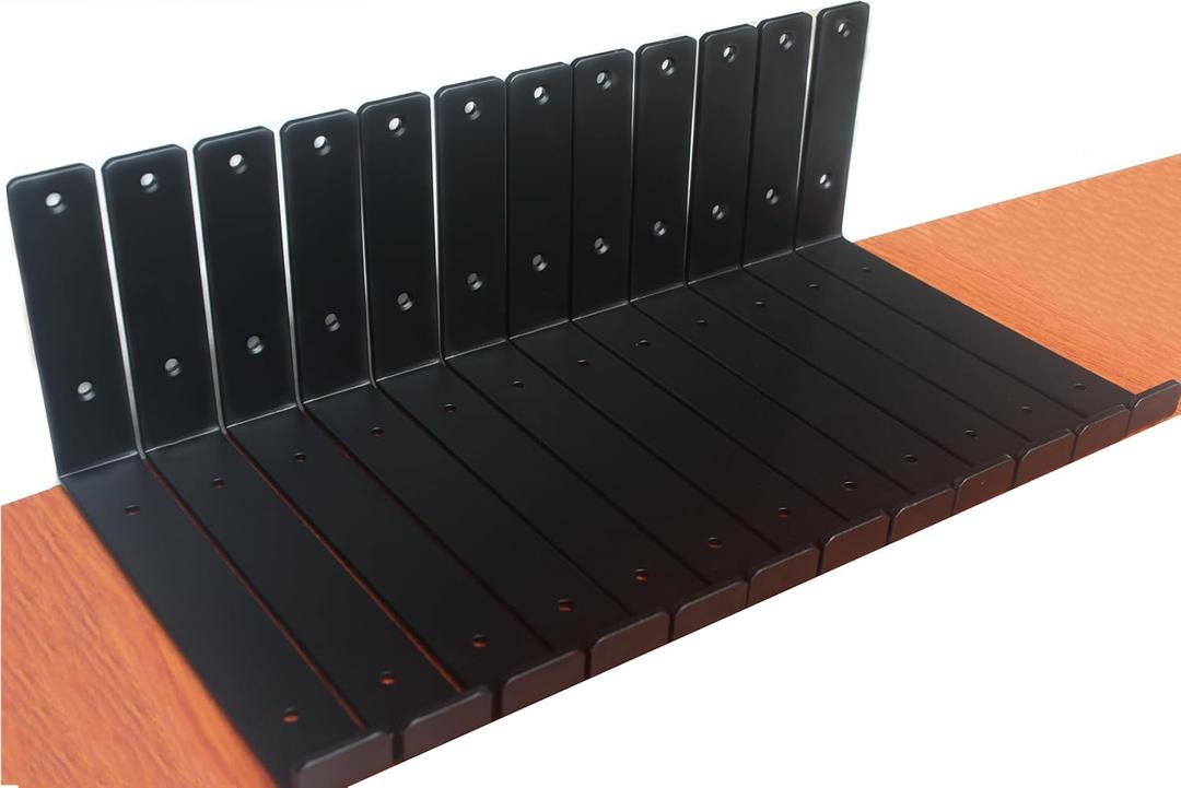 8 Pack - 9.25" L x 6" H x 1.5" W J Lip Shelf Brackets Rustic Farmhouse Iron Wall Floating Shelf Bracket Metal Shelf Bracket Industrial Shelf Supports with Screws Black