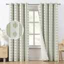 Melodieux Blackout Boho Curtains 96 Inches Long for Bedroom Sage Green on Beige Striped Pattern Cotton Bedroom Curtain Grommet Room Darkening Curtains for Living Room Thermal Insulated, 2 Panels