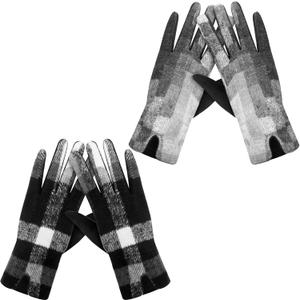 2 Pair Winter Plaid Gloves for Women Fleece Women Gloves with Touchscreen Fingers Warm Velvet Plaid Mitten for Cold Weather