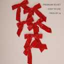 LaRibbons 24 Pcs Red Crinkled Velvet Bows for Christmas Tree, Door, Garland, Wreath, 1" Wide, 3.9"x3.9", Vintage Style