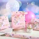 2 x LeZakaa Pink Unicorn Birthday Wrapping Paper Roll for Girls Women, Have a Magical Birthday & Rainbow, Stars, Gold Foil Design for Baby Girl, Baby Shower, Mini Roll, 17 inches x 16.4 Feet