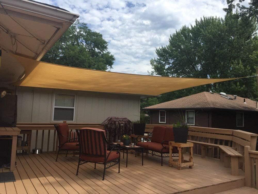 FLY HAWK Rectangle Patio Sun Shade Sail Canopy, 16' x 18' Patio Sunshade Cover Canopy - Durable Fabric Cloth for Outdoor Garden Yard Pond Pergola Sandbox Deck Courtyard, Sand