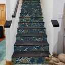 REDAMANCY Vintage Dark Navy Botanical Plants Flowers Leaf Peel and Stick Vinyl Stair Riser Decals Staircase Tile Stickers Decor Modern Marble Decoration Self-Adhesive(14 Pcs)