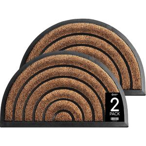 ubdyo 2 Pack Heavy Duty Front Door Mat - Mixed Texture with Artificial Grass & Rubber Stripes - Muddy Dirt Trapping Outdoor Mats - Low Pile Front Door Mat Outside Entrance - 30'' x 17'', Bright Brown (Deep Brown)