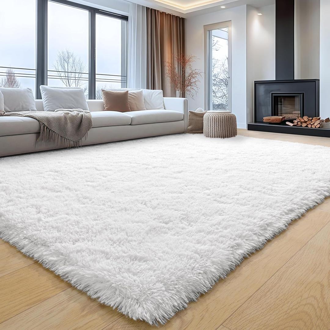 5x7 Area Rugs for Living Room, White Fluffy Shag Rug for Bedroom, Nursery and Indoor Floor, Soft and Comfy, Fuzzy Carpet for Kids, Girls, Boys Room Dorm Home Decor Aesthetic, Upgrade Non Slip