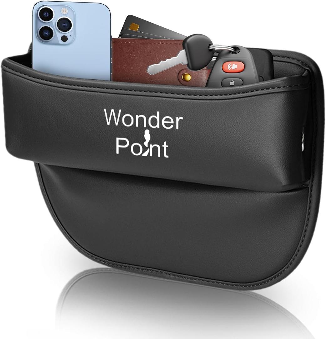 Car Seat Gap Filler, Universal Leather Car Storage Organizer, Premium Car Seat Storage Box, Adjustable Gap Filler For Phones, Keys, Cards, Glasses (Black)