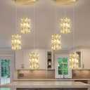 3-Lights Modern Crystal Pendant Lights for Kitchen Island LED Dimmable Glam Pendant Lighting Chandelier for Dining Room Hallway Corner Lamp Gold